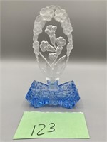 Czech Blue Perfume Bottle Intaglio Flower Top