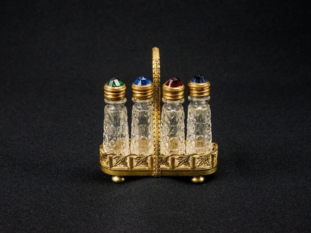 Set of 4 Perfume Bottles w/ Miniature Basket