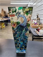 Stained glass peacock vase 13"