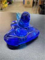 Blue glass bird candle holder