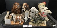 Chalkware, Porcelain Vintage Dog Figures, Pottery.
