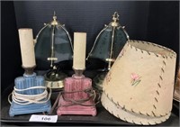 4 Vintage Bedside Lamps, Paper Lampshades.
