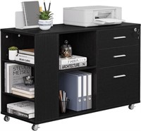 YITAHOME Mobile Wood File Cabinet, Black