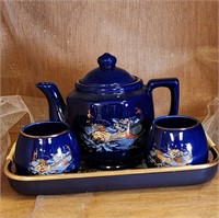 Vtg Cobalt blue w/gold accent 4pc tea set
