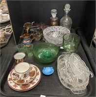 Green Depression Glass, Wine Decanters, Glassware.