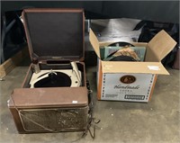 Retro Silvertone Suitcase Record Player, Records.