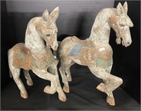 Pair of 19th C Folk Art Carved Horses.