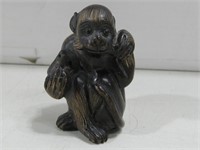 2" Vtg Japanese Netsuke Wood Carved Monkey