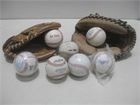 Two Youth Baseball Gloves & 7 Baseballs See Info