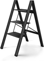 FlyGeneral 3 Step Ladder, Black Aluminum