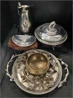 Silver-plated Pitcher, Platter, Bowl.
