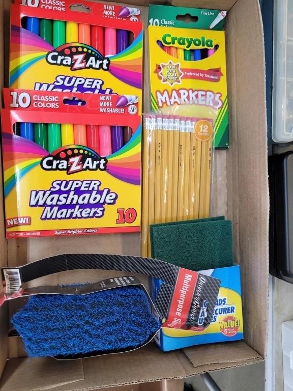 Pencils, markers, scrubbers