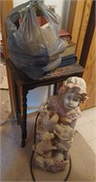 Girl Fountain, Small Antique Table & Wood Books