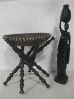 Basket W/Wood Stand & Wood Statue Decor See Info