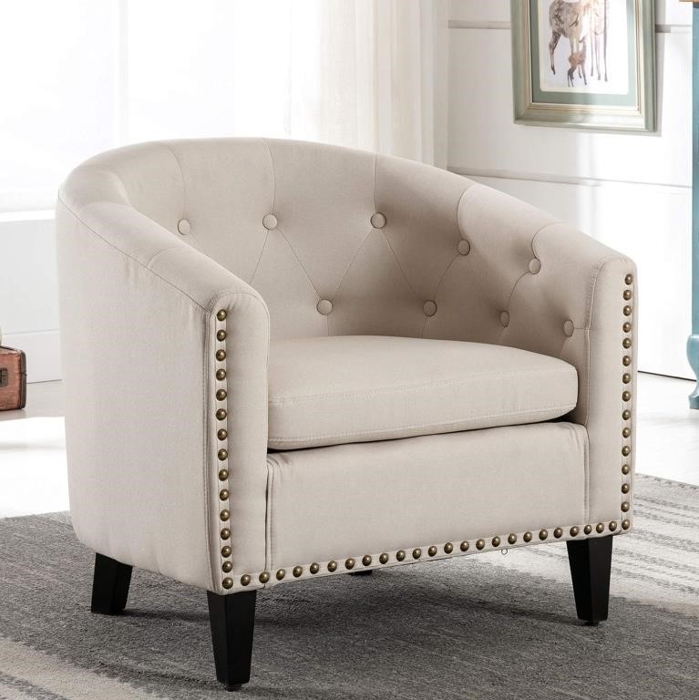 Tufted Accent Barrel Chair, Upholstered