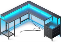 Huuger L Shaped Gaming Desk w/LED Lights