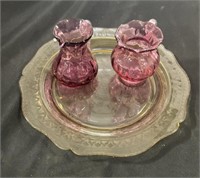 Beautiful Pink Depression Glass Jugs, Amber Plate.