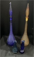 (2) Italian Glass Genie Bottle Decanters, Cobalt