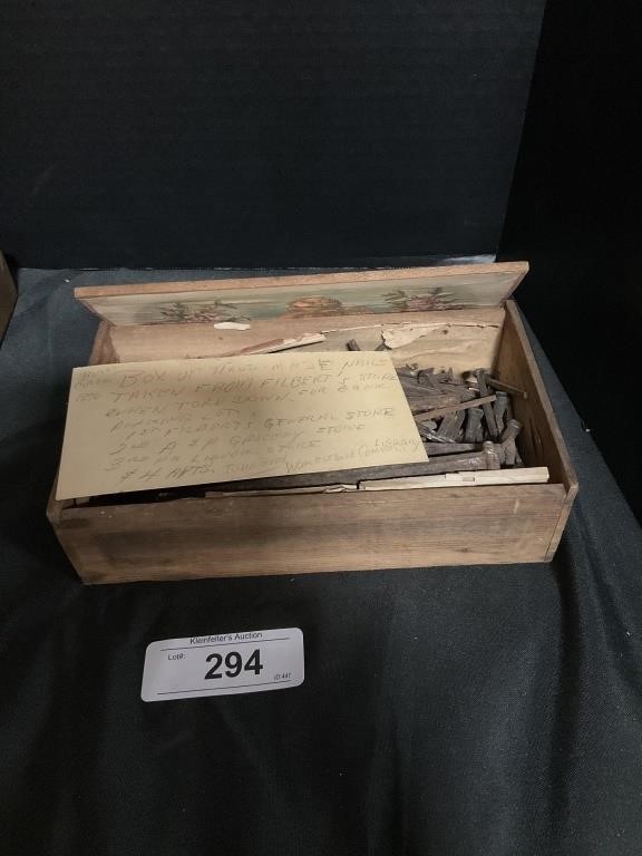 Early Handmade Nails In Cigar Box.