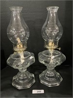 Pair Of Vintage Glass Oil Lamps.