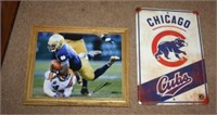 Notre Dame framed picture & Cubs metal sign