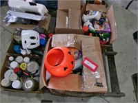 pallet w/paint & supplies, cords, clean supplies