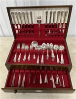 Set of Silver Plate Flatware in Wooden Box