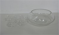 Glass Punch Bowl W/Twelve Glasses
