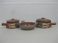 Three Glazed Pottery Dishes Largest 7.5"x 4"