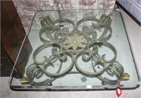 heavy metal base glass top table, 39" x 39"