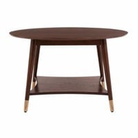 32” Brown Wood Coffee Table w/ Brass Leg Caps