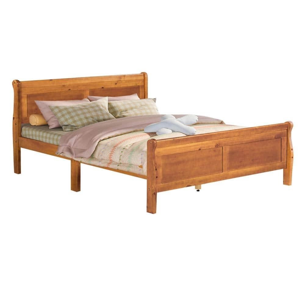 QUEEN Walnut Solid Wood Sleigh Bed w/ Headboard