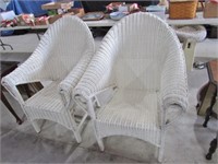 (2) high back white wicker chairs
