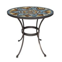 28 in. Metal and Glass Mosaic Patio Bistro Table