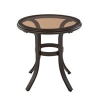 Espresso Brown Steel Glass Top Patio Side Table
