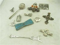 Sterling Silver Items Brooch Pins Crosses Spoon