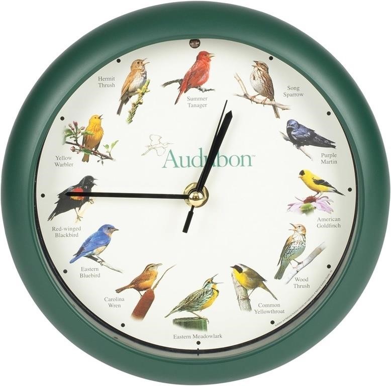 Audubon Singing Bird Wall/Desk Clock, 8 Inch