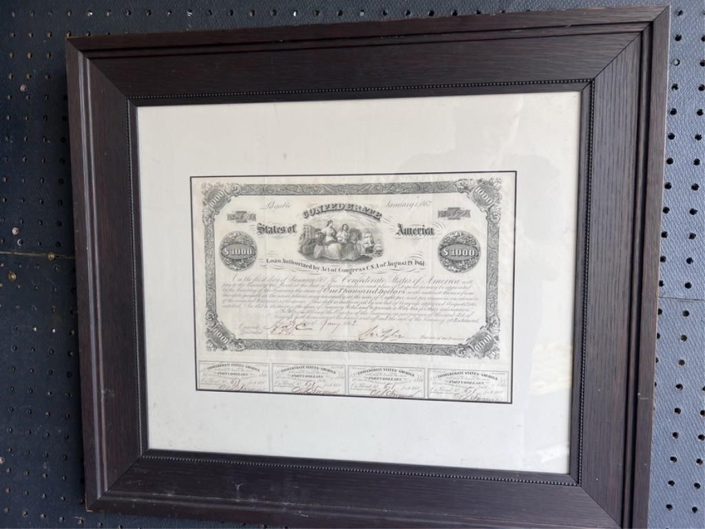 GENUINE 1861 $1000 CONFEDERATE BOND NO 678 CR80