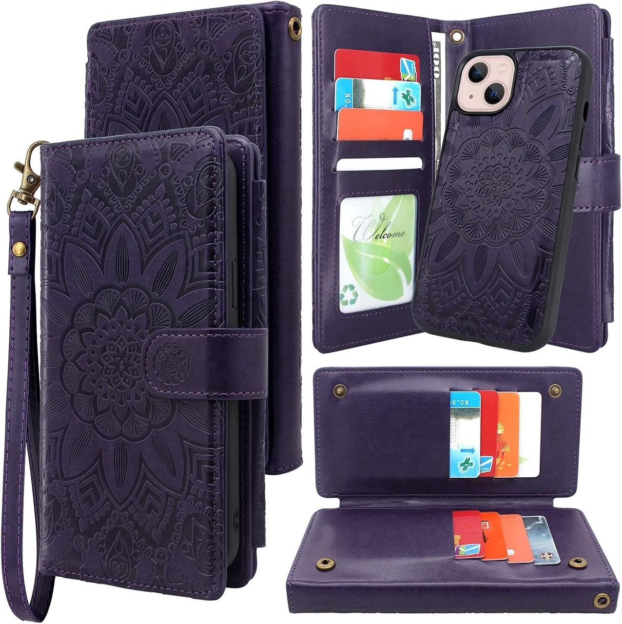 iPhone 13 6.1 5G Wallet Case  Floral (Purple)