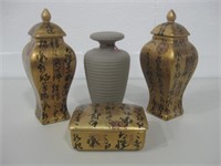 Ceramic Vase, Box & Two Jars Decor See Info