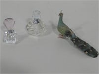 Two Vtg Perfume Bottles W/Peacock Decor See Info