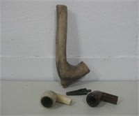 Pipe Shaped Wood & Two Tobacco Pipes See Info