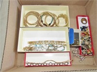 (2) boxes w/watches, costume jewelry & more