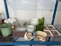 Mccoy vase, Dishes & Green Glass