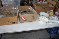 (3) boxes of glass pieces, assorted plates, bowls