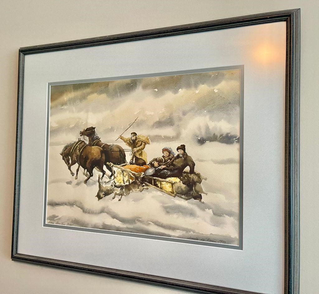 PICTURE FRAMED AND MATTED HORSES IN THE SNOW PRINT