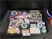 Political Pins Badges Clinton, Kennedy, Nixon.