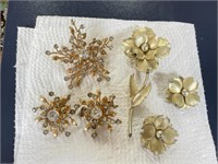 Two sets Coro brooches and clip on earrings signed