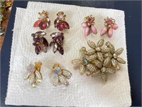 Signed beau jewels earrings brooch