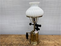 BRASS BLOWTORCH TABLE LAMP GLASS SHADE STEAMPUNK